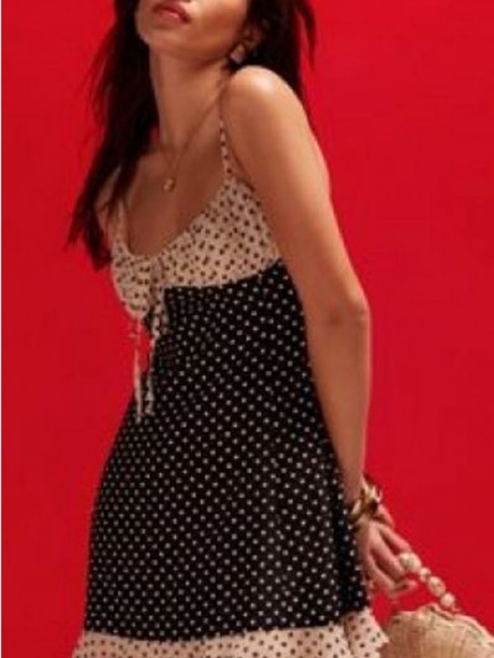 ASOS Design - Polka Dot Contrast Slip Mini Dress Black Cream Size 6